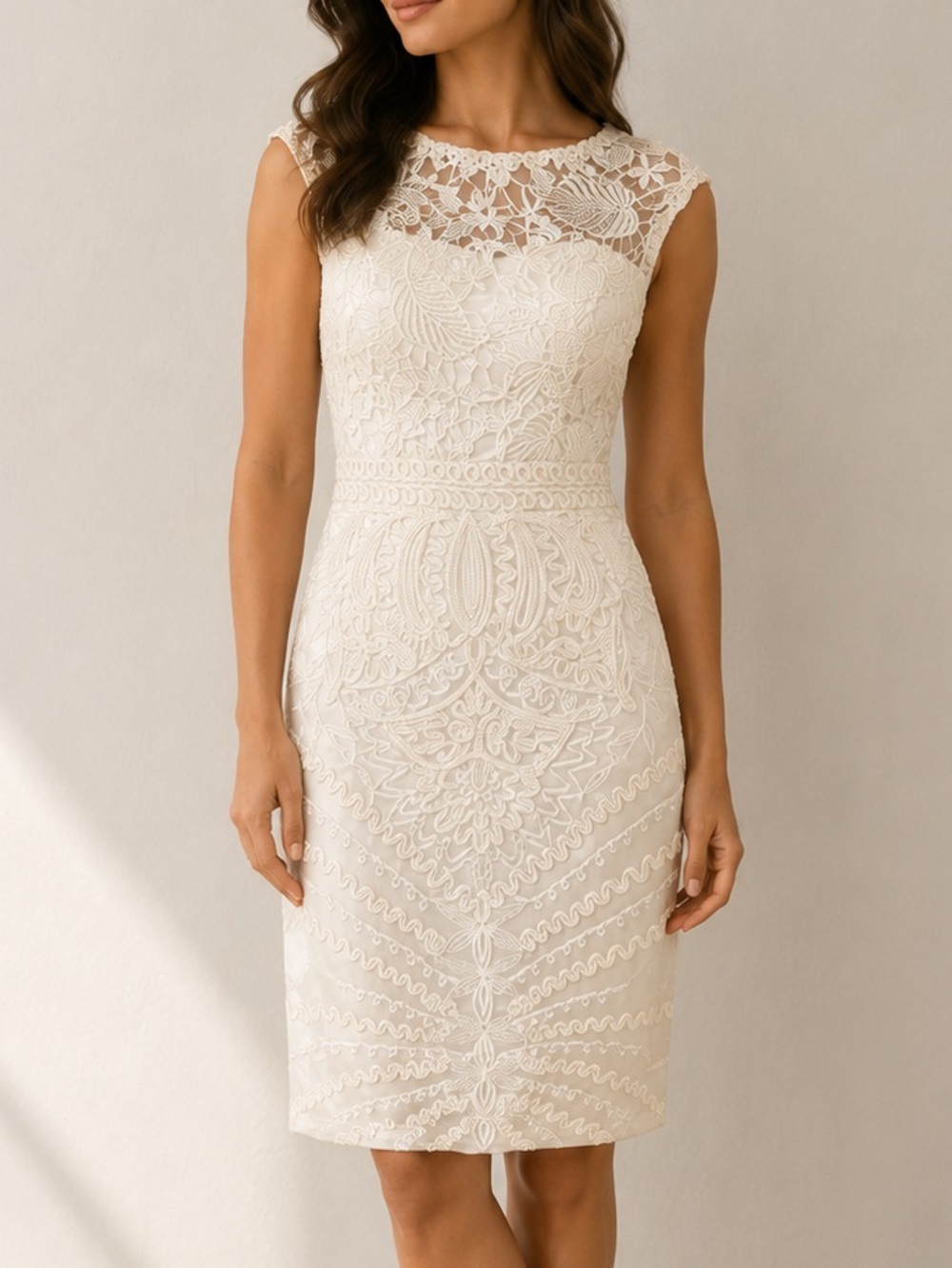 Sue Wong Cream Lace Mini Dress